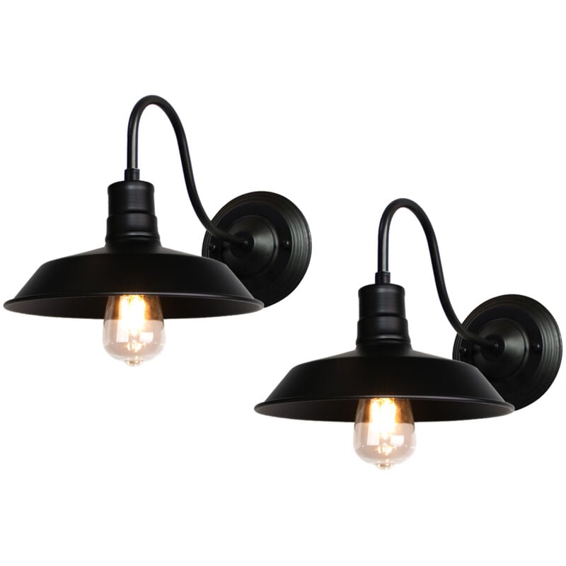 Applique Murale Industriel Vintage Lamp Murale Abat-jour Métal Luminaire Murale Intérieur E27 Ø26CM Noir - 2Pcs