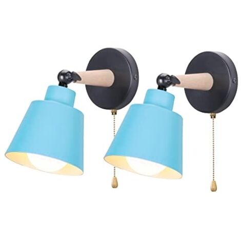 Lot de 2 Applique Murale Rétro Vintage E27 Luminaire Plafonnier Industriel en Bois Métal Réglable Lampe Murale Interieur avec Interrupteur Applique Moderne pour Chambre Entrée Salon(Bleu)