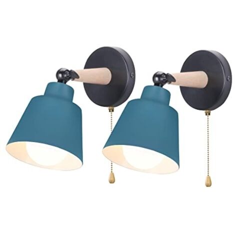 Lot de 2 Applique Murale Rétro Vintage E27 Luminaire Plafonnier Industriel en Bois Métal Réglable Lampe Murale Interieur avec Interrupteur Applique Moderne pour Chambre Entrée Salon(Bleu Oxford)