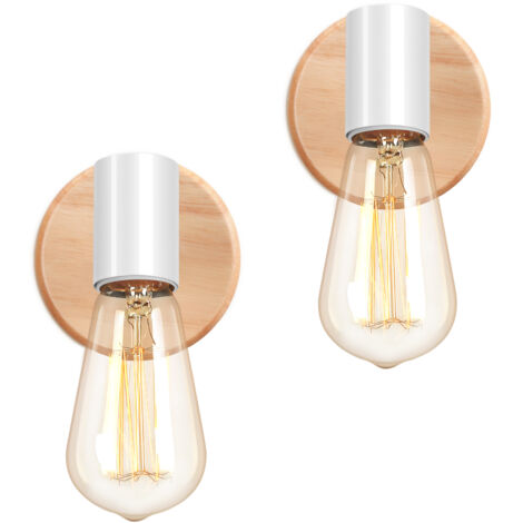 Lot de 2 Applique Murale Vintage en Bois Réglable 180 ° , Lampe de Mur Industrielle E27 Appliques Métal Décoration Murale Rétro pour Salon Chambre Cuisine Couloir, Blanc, Ampoule non Incluse