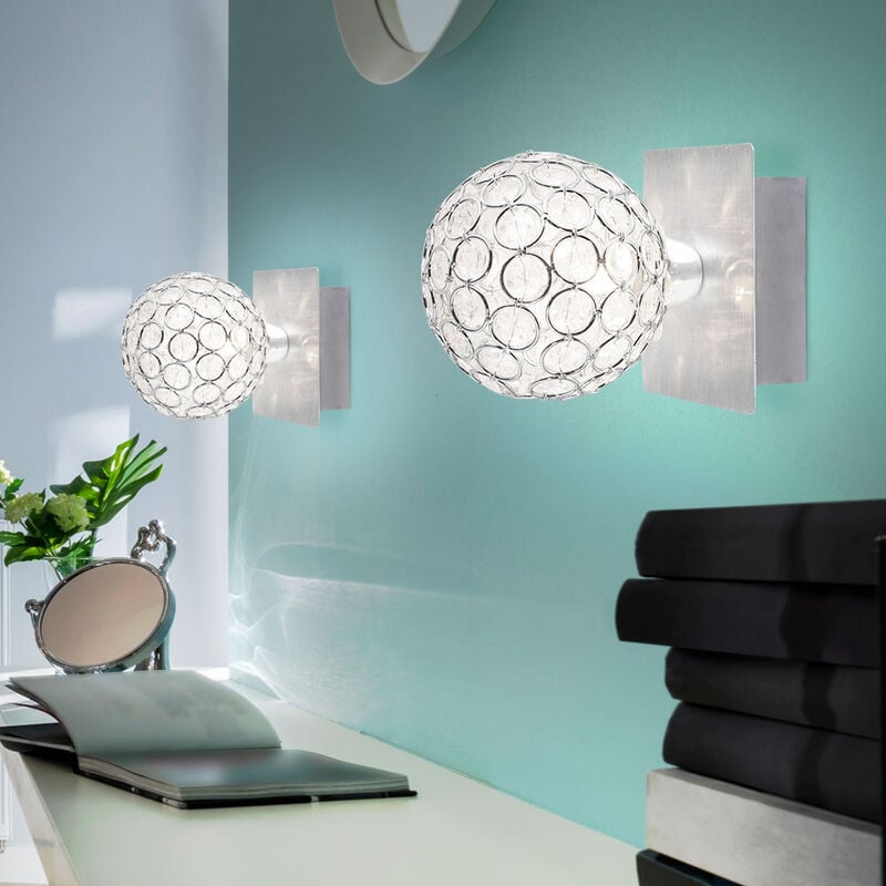 Applique murale Cristaux clairs Spot de couloir Lampe de salon Lampe de chambre, aluminium, acrylique clair, 1x G9, LxH 15 x 11 cm, lot de 2