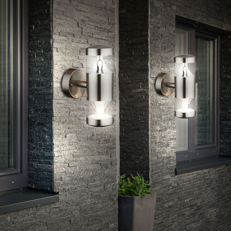 Lampe murale d'extérieur Lampe murale de jardin 2 flammes Up Down, acier inoxydable, 2x LED blanc chaud, DxH 7,8x23,5 cm
