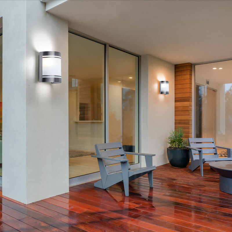 Applique murale d'extérieur, applique murale d'extérieur en acier inoxydable, lampe de jardin led argent, verre satiné, 3,7W 320lm blanc chaud, LxH