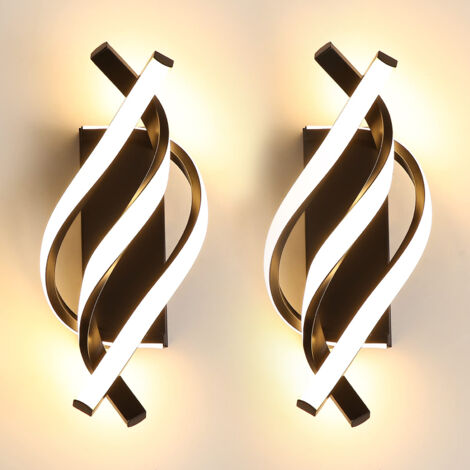 Lot de 2 appliques LED, Lampes de chevet LED spirales, Appliques murales en aluminium, Lumières intérieures décoratives, Lumière blanche