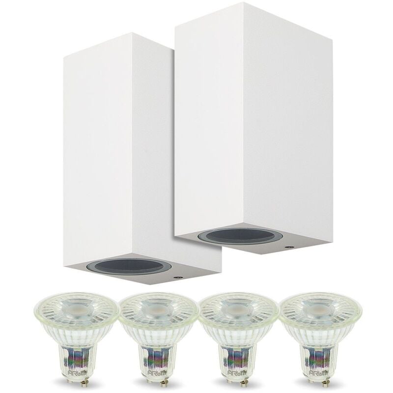 Lot de 2 Appliques Manathan Blanches Extérieure double faisceau avec 4 Ampoules led GU10 5W Température de Couleur: Blanc chaud 2700K