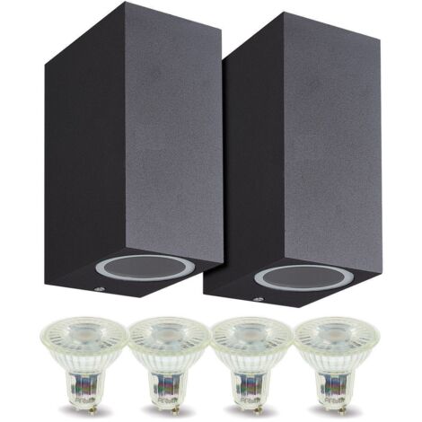 Lot de 2 Appliques Manathan NOIRE Extérieure double faisceau avec 4 Ampoules LED GU10 5W  Température de Couleur: Blanc neutre 4000K