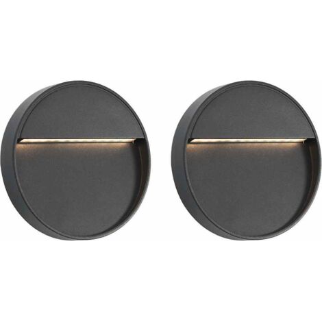 Lot de 2 Appliques murales à LED d'extérieur，Lampe Murale，Applique lumineuse 3 W Noir Rond VDVM953852