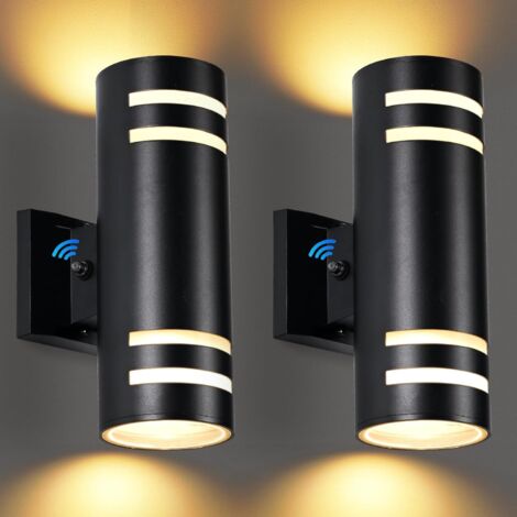 Lot de 2 appliques murales, applique extérieure moderne avec éclairage LED, luminaire rond noir pour porche, fixation murale, éclairage par le haut et par le bas.