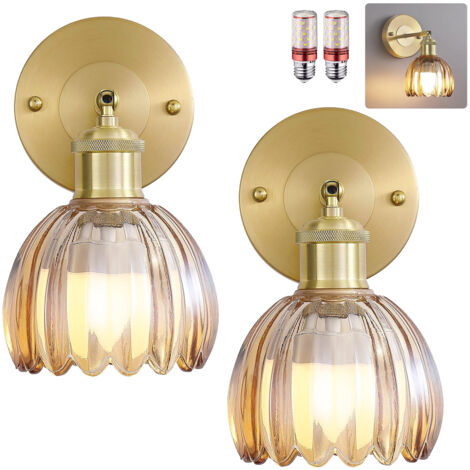 Lot de 2 appliques murales avec ampoule, lampes de chevet vintage, appliques murales pour miroir de salle de bain, applique murale fleur en verre