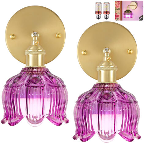 Lot de 2 appliques murales avec ampoule, lampes de chevet vintage, appliques murales pour miroir de salle de bain, applique murale fleur en verre
