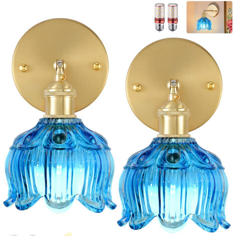 Lot de 2 appliques murales avec ampoule, lampes de chevet vintage, appliques murales pour miroir de salle de bain, applique murale fleur en verre