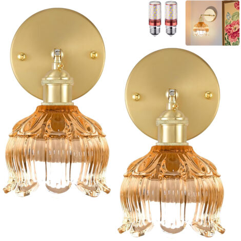 Lot de 2 appliques murales avec ampoule, lampes de chevet vintage, appliques murales pour miroir de salle de bain, applique murale fleur en verre