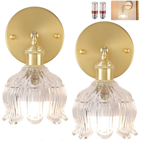 Lot de 2 appliques murales avec ampoule, lampes de chevet vintage, appliques murales pour miroir de salle de bain, applique murale fleur en verre