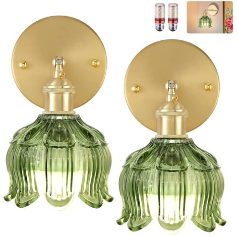 Lot de 2 appliques murales avec ampoule, lampes de chevet vintage, appliques murales pour miroir de salle de bain, applique murale fleur en verre