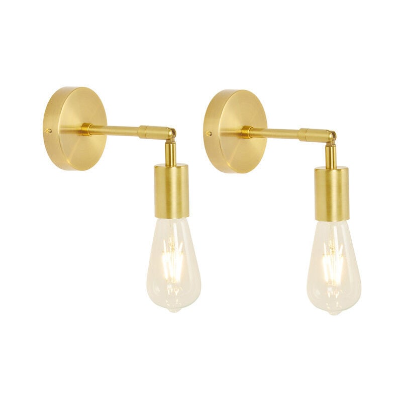 Lot de 2 appliques murales de salle de bain en laiton brossé vintage industriel sur poteau d'éclairage mural (couleur or)