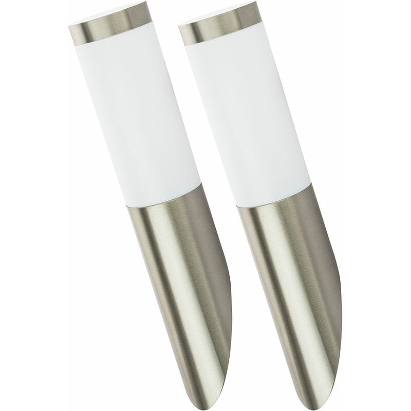 Applique murale d'extérieur lampe de jardin en acier inoxydable lampe de porte d'entrée argentée, look torche, 1x E27, DxH 7,6x40 cm, lot de 2
