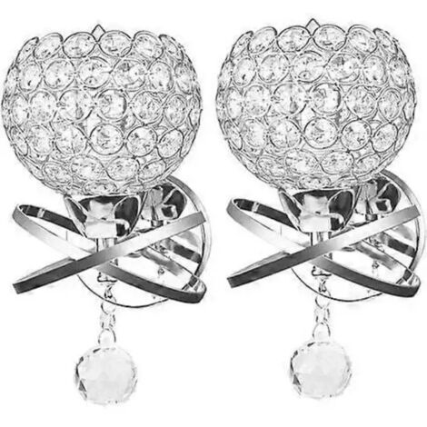 Lot de 2 appliques murales en cristal, applique décorative de style moderne pour décoration DIY, ampoule E14 non incluse (argent)