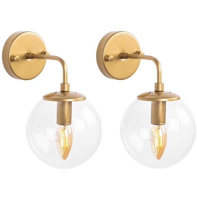 Lot de 2 appliques murales en métal avec globe - d. 15 x 27 cm - Doré - barlati