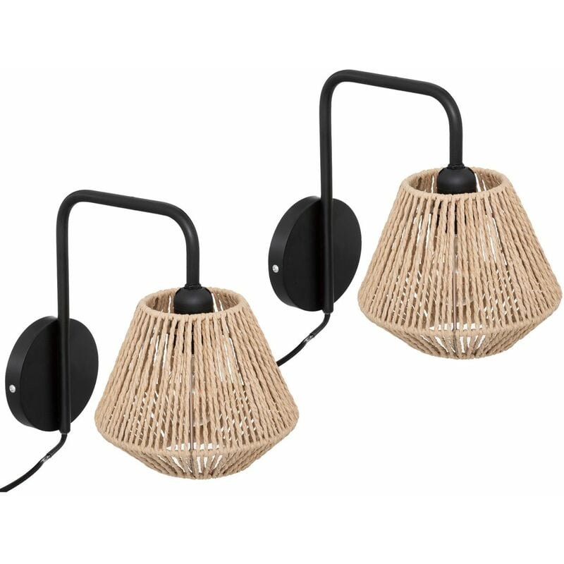 Lot de 2 Appliques murales en Métal Noir et Corde Beige h 25.5 cm Atmosphera