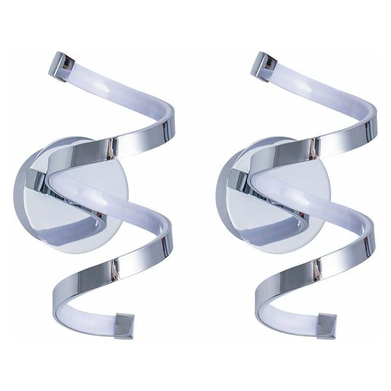 Lot de 2 appliques murales en métal spirale nordique 12 w (4000 k), chevet d'intérieur led en argent chromé, fond tv salon Den [Classe énergétique