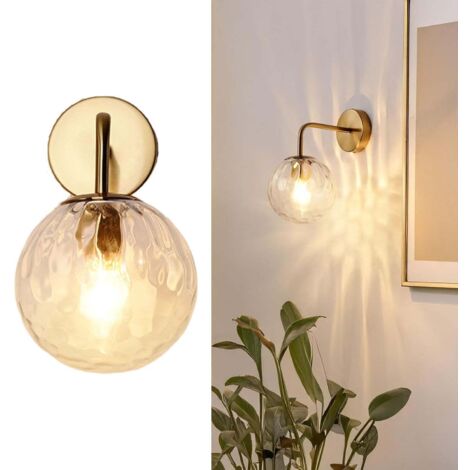Lot de 2 appliques murales globe ambré – lampes dorées en verre texturé, éclairage moderne dimmable pour chambre, salon, couloir, coiffeuse