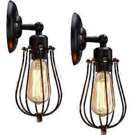Lot de 2 appliques murales industrielles, appliques vintage réglables en métal, abat-jour noir E27, luminaires suspendus vintage, plafonniers rustiques.