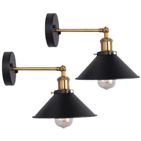 Lot de 2 Appliques Murales Industrielles Noires - Plafonnier Rétro Edison Rotatif 180° 220mm Sans Ampoules