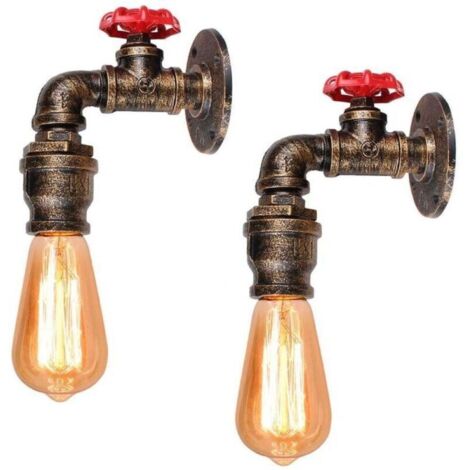 Lot de 2 Appliques Murales Industrielles Vintage Tube Rétro E27 - Style Conduite d'Eau Rouille (Sans Ampoules)