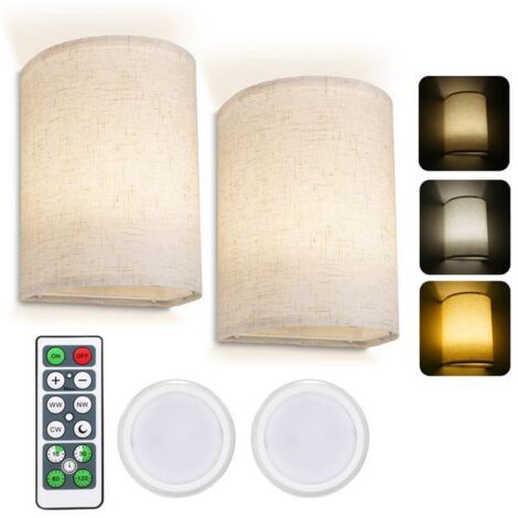 Lot De 2 Appliques Murales Intérieures À Intensité Variable, Applique murale rechargeable, Abat-Jour en Tissu Beige for Chambre, Salon