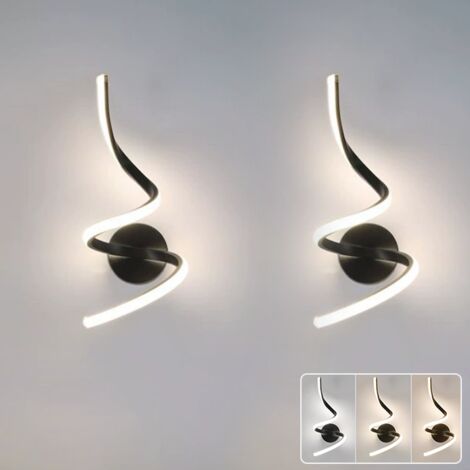 Lot de 2 appliques murales, lampes murales LED d'intérieur modernes, lampes de chevet en spirale, veilleuses, 3 températures de couleur (3000K-6000K)
