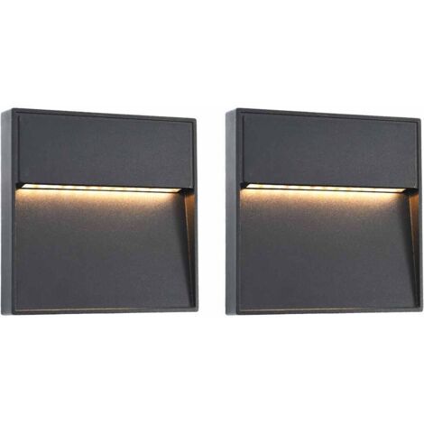Lot de 2 Appliques murales LED d'extérieur，Lampe Murale，Applique lumineuse 3 W Noir Carré VDVM490397