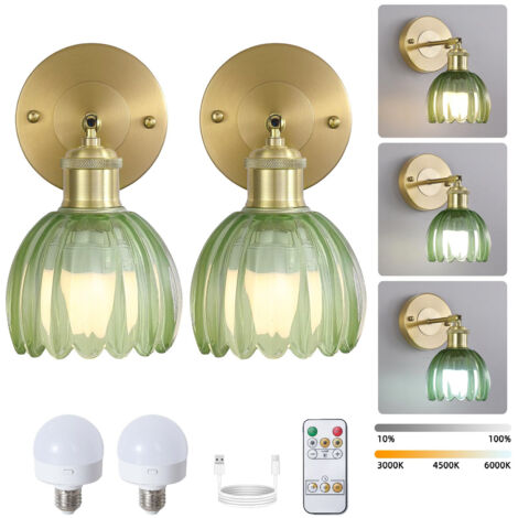Lot de 2 appliques murales LED rechargeables avec télécommande, lampe de chevet sans fil, intensité variable, 3 températures de couleur, avec ampoule