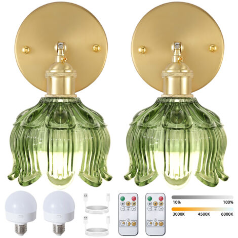 Lot de 2 appliques murales LED rechargeables avec télécommande, lampe de chevet sans fil, intensité variable, 3 températures de couleur, avec ampoule
