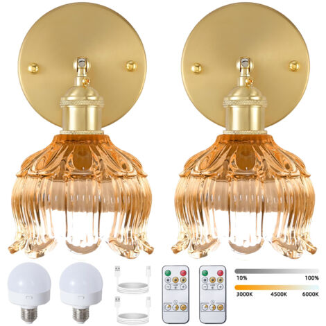 Lot de 2 appliques murales LED rechargeables avec télécommande, lampe de chevet sans fil, intensité variable, 3 températures de couleur, avec ampoule