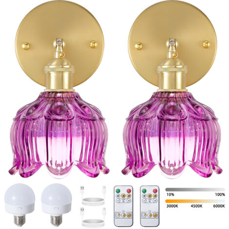 Lot de 2 appliques murales LED rechargeables avec télécommande, lampe de chevet sans fil, intensité variable, 3 températures de couleur, avec ampoule