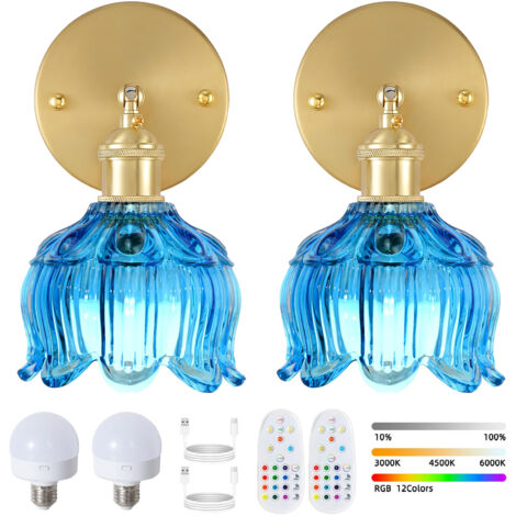 Lot de 2 appliques murales LED rechargeables avec télécommande, lampe de chevet sans fil, intensité variable, changement de couleur RVB, 3 000K-6 000K