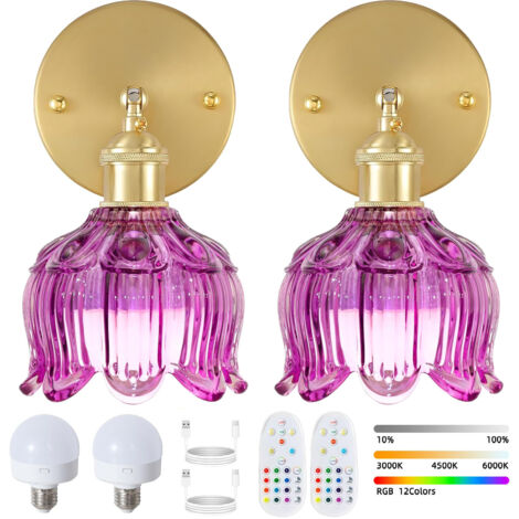 Lot de 2 appliques murales LED rechargeables avec télécommande, lampe de chevet sans fil, intensité variable, changement de couleur RVB, 3 000K-6 000K