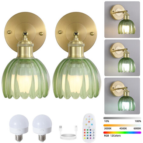 Lot de 2 appliques murales LED rechargeables avec télécommande, lampe de chevet sans fil, intensité variable, changement de couleur RVB, 3 000K-6 000K