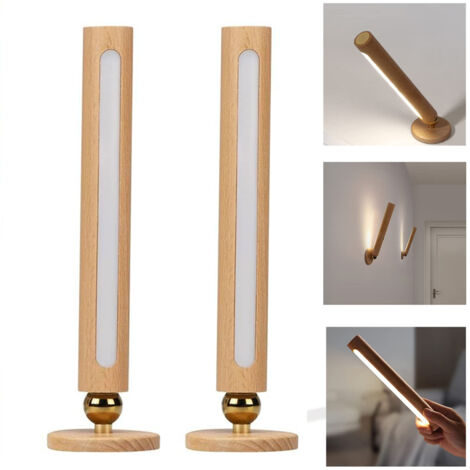 Lot de 2 appliques murales LED rotatives à 360°, applique murale magnétique, veilleuse rechargeable USB, luminosité réglable