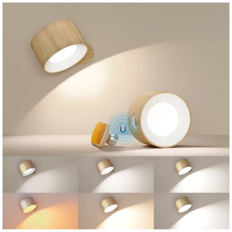 Lot de 2 appliques murales LED, veilleuse magnétique rotative à 360 ° avec 3 températures de couleur, lampe de lecture USB à intensité variable