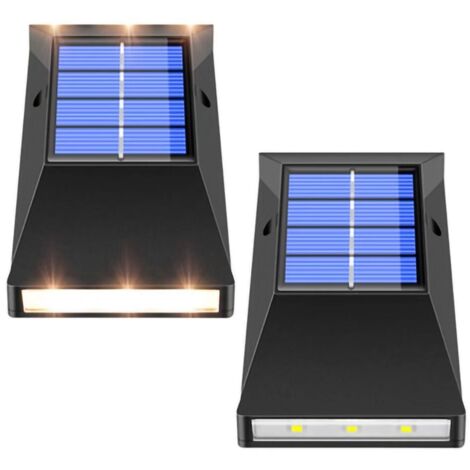 Lot de 2 appliques murales solaires LED Up & Down Light,IP65 6 LED éclaire vers le haut et vers le bas,applique murale solaire, lumière chaude