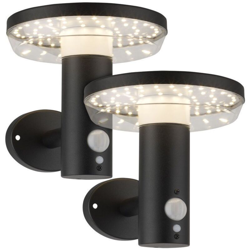 Lot de 2 Appliques murales solaires miramar Equi. 60W Détecteur de Présence 3 Modes