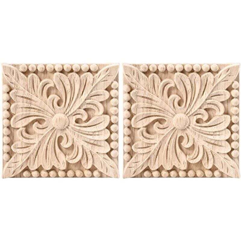 Lot de 2 Appliques SculptéEs en Bois Onlay Carré Sculpture DéCalque Non Peint Fleur Porte Armoire Meubles DéCoration 3,94 X Pouces