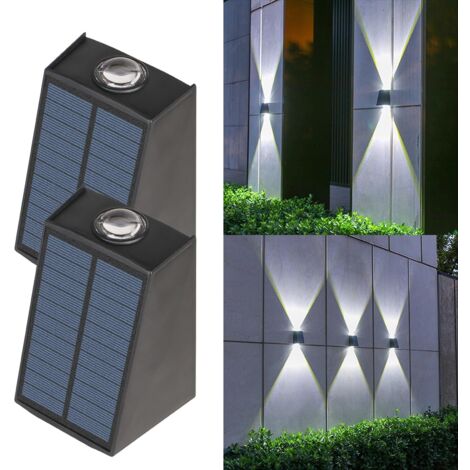 Lot de 2 appliques solaires étanches, éclairage de terrasse solaire, du crépuscule à l'aube, pour marches, allées, terrasses, jardins, lumière blanche