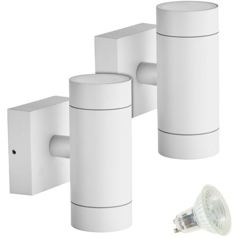 Lot de 2 Appliques venice Blanches Extérieure double faisceau avec 4 Ampoules led GU10 5W Température de Couleur: Blanc chaud 2700K