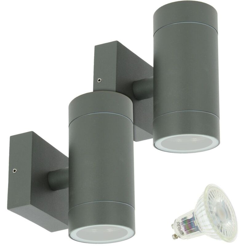 Lot de 2 Appliques venice Gris Anthracite Extérieure double faisceau avec 4 Ampoules led GU10 5W Température de Couleur: Blanc chaud 2700K