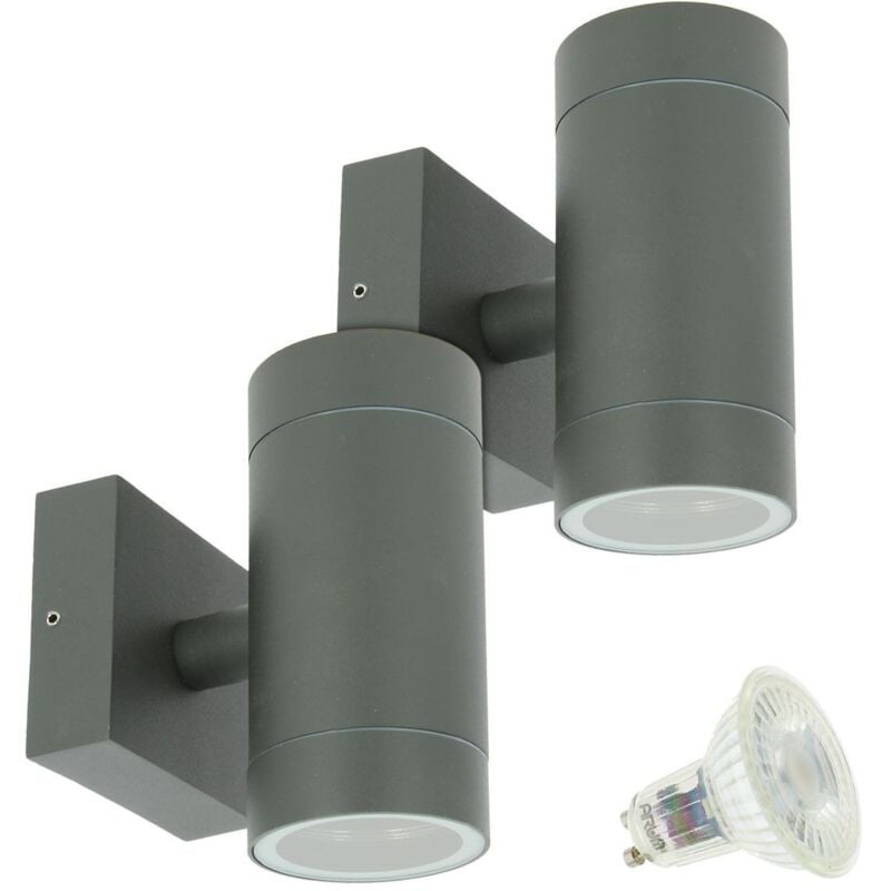 Lot de 2 Appliques VENICE Gris Anthracite Extérieure double faisceau avec 4 Ampoules LED GU10 5W Température de Couleur: Blanc neutre 4000K