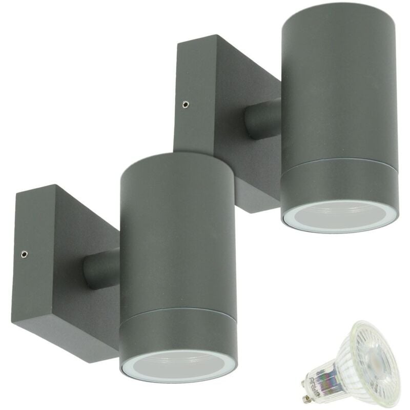 Lot de 2 Appliques venice Gris Anthracite Extérieure simple faisceau avec 2 Ampoules led GU10 5W Température de Couleur: Blanc chaud 2700K