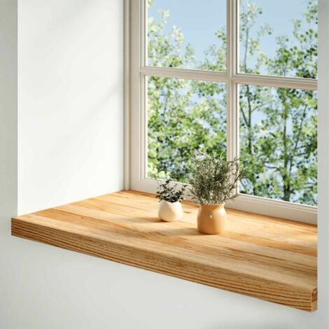 Lot de 2 Appuis de fenêtre，Rebord de fenêtre marron clair bois de chêne massif CFW22034