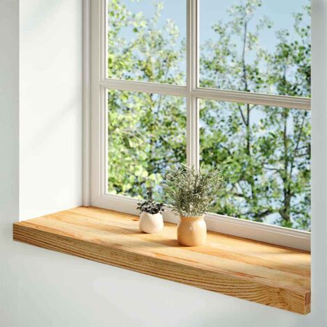 Lot de 2 Appuis de fenêtre，Rebord de fenêtre marron clair bois de chêne massif CFW22327